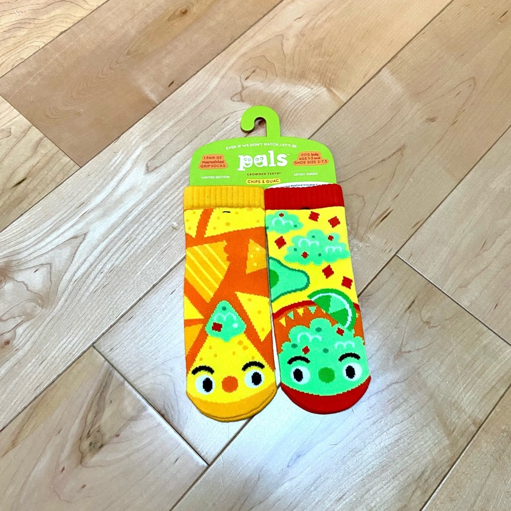 Chips & Guac foot friends Mismatched toddler Socks: Non-Slip kids small
